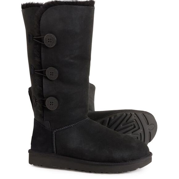 UGG Australia Women's Black Suede Bailey Button Triplet II Tall Boots 5 NEW - Picture 1 of 6